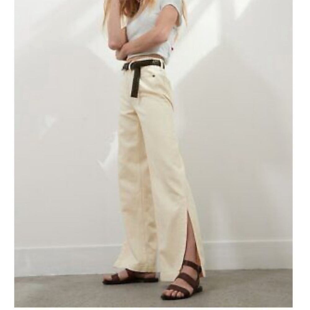 NWT Banana Republic Wide Leg Split Hem Ecru Pants 32L Baggy